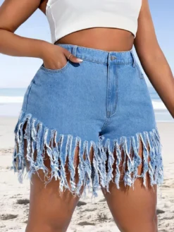 Summer Plus Size Women Tassel Denim Shorts -Plus Size Dresses Shop 7a0acb5f38624521