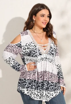 Summer Plus Size Women's V-Neck Leopard Top -Plus Size Dresses Shop 7a54eab99eb53c62