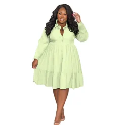 Spring Fall Solid Color Turndown Collar Single Breasted Long Sleeve Plus Size Women's Stylish Shirt Dress -Plus Size Dresses Shop 7afebf487eb05e45