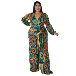 Plus Size Women Fall Print Long Sleeve Jumpsuit -Plus Size Dresses Shop 7b3453e30b796277