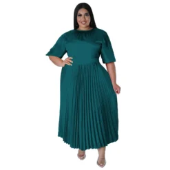 Plus Size Women's Fall Winter Pleated Round Neck Long Dress Short Sleeves -Plus Size Dresses Shop 7b4c1c5f10d183db