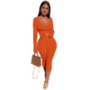 Autumn And Winter Plus Size Women's Solid Color Long Sleeve 7-Point Pants Sexy Casual Two Piece Set -Plus Size Dresses Shop 7b5f104a427f04fd