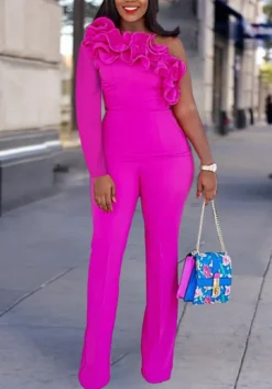 Ruffle One Shoulder Slash Shoulder Ruffle Formal Jumpsuit Career High Waist Casual Tight Fitting Jumpsuit -Plus Size Dresses Shop 7bc83158daa2d051