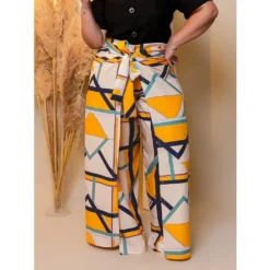 Plus Size Women Style Printed Slit Wide Leg Pants -Plus Size Dresses Shop 7c27bf25c987fd4c