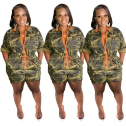 Plus Size Women Camo Jumpsuit
