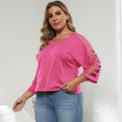 Fall Plus Size Women's Cutout V-Neck Bat Sleeves T-Shirt Top -Plus Size Dresses Shop 7ccd45a7fae2b57d