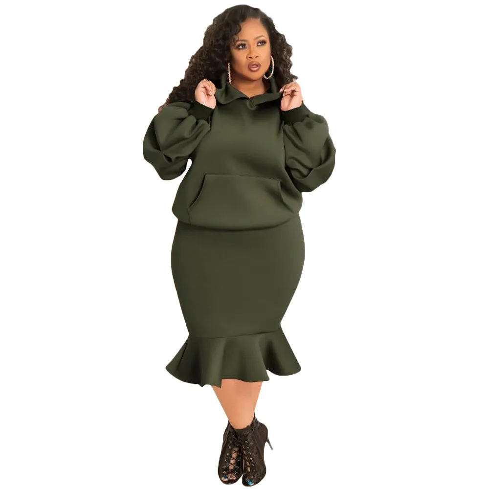 Fashion Casual Sport Mermaid Fall Winter Hoodies Skirt Set Plus Size 16 Fashion Casual Sport Mermaid Fall Winter Hoodies Skirt Set Plus Size - Image 14
