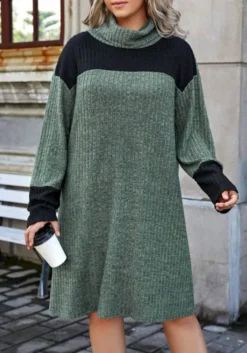 Plus Size Women High Neck Knitting Color Block Loose Casual Dress 12 Plus Size Women High Neck Knitting Color Block Loose Casual Dress -Plus Size Dresses Shop 7db42a54e56256db