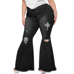 Trendy Slim Wide Leg Ripped Plus Size Bell Bottom Denim Pants -Plus Size Dresses Shop 7debaf39932fd421