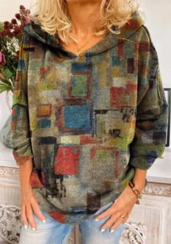 Fall Spring Women's Fashion Casual Print Long Sleeve Turndown Collar Hoodies -Plus Size Dresses Shop 7e45ca4551fd69e9