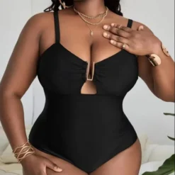 Solid Color Deep V Sexy Hollow Plus Size One-piece Swimsuit -Plus Size Dresses Shop 7e827f9f2962c8af