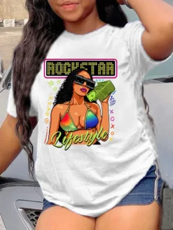 Plus Size Women's Top Cartoon Printing T-shirt -Plus Size Dresses Shop 7ead00de6dba72f1