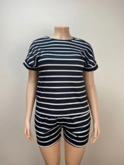 Fashion Plus Size Round Neck Casual Loose Comfort Striped Two Piece Shorts Set -Plus Size Dresses Shop 7f105376bf099d6f