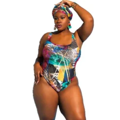 Plus Size Women Graffiti Print One Piece Swimwear -Plus Size Dresses Shop 7f5fbbddefa940b2