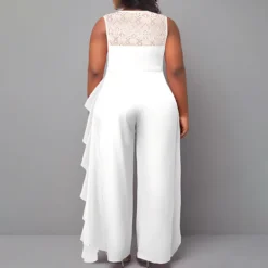 Plus Size Women Solid Career Lace Loose Jumpsuit -Plus Size Dresses Shop 7f72fe26bf0b8fdd