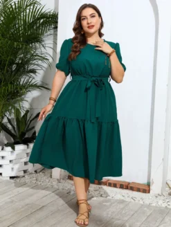 Summer Solid Color Short Sleeve Casual Women's Plus Size Dress -Plus Size Dresses Shop 7f841bc47921d12e