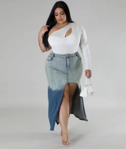 Plus Size Women Gradient Slit Denim Skirt -Plus Size Dresses Shop 7fe902d508319dd4