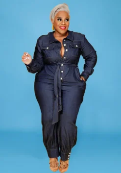 Fall Plus Size Women's Wash Denim Long Jumpsuit -Plus Size Dresses Shop 7feaa1ed2a127b22