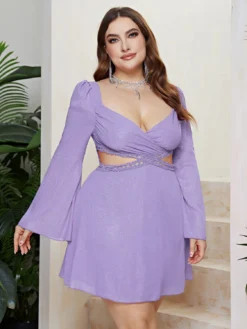 Plus Size Sexy Women Bell Bottom Sleeve Wrap Chest Hollow Dress -Plus Size Dresses Shop 8015d52480ab5d11