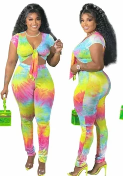 Plus Size Women's Tie Dye Gradient Print Tied Sexy Two Piece Pants Set 16 Plus Size Women's Tie Dye Gradient Print Tied Sexy Two Piece Pants Set -Plus Size Dresses Shop 802d1af000023e72