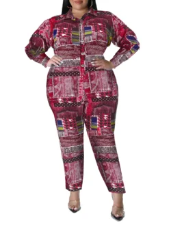 Plus Size Women's Fall Print Long Sleeve Jumpsuit -Plus Size Dresses Shop 810908901c5fd34e