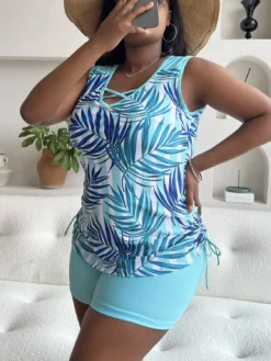 Plus Size Tropical Print Casual Swimsuit Set -Plus Size Dresses Shop 81503cb43c6adba1