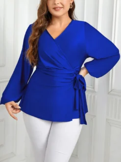 Plus Size Women Autumn V-neck Lace-up Long Sleeve Shirt -Plus Size Dresses Shop 81792f3276fbf37d