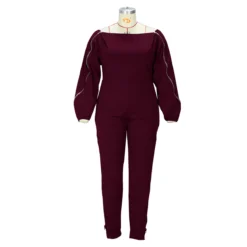 Fall Winter Plus Size Women's Sexy Fashion Solid Color Zipper Off Shoulder Jumpsuit -Plus Size Dresses Shop 81e12dc5ba28e076