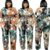 Plus Size Women's Summer Slanted Shoulder Print Jumpsuit With Belt -Plus Size Dresses Shop 81fb63904f25b4ec