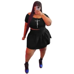 Fashion Casual Sport Print Short Sleeve Two-Piece Plus Size Women'S Skirt Set -Plus Size Dresses Shop 82767f6c2cc611c3