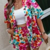 Summer Plus Size Printed Two Piece Women's Short Sleeve Shirt Shorts Set -Plus Size Dresses Shop 827f06a5e7300ce3