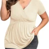 Plus Size Women V-Neck Short Sleeve T-Shirt