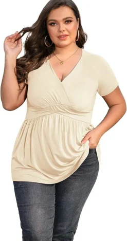 Plus Size Women V-Neck Short Sleeve T-Shirt