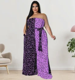 Plus Size Women Off-Shoulder Contrasting Strapless Jumpsuit -Plus Size Dresses Shop 835b7d4c5d0f2e47