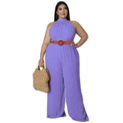 Plus Size Women's Casual Solid Color Belted Jumpsuit -Plus Size Dresses Shop 838a3fe4cea545f6