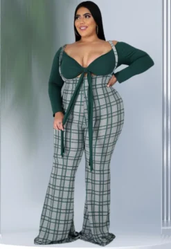 Plus Size Women Long Sleeve Top And Plaid Suspenders Set -Plus Size Dresses Shop 83d9ca7d89896f18