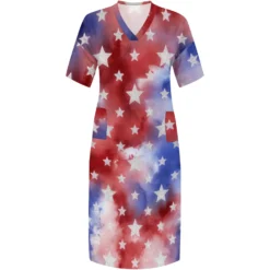 Women's Printed V-Neck Short-Sleeved Loose Pocket Dress -Plus Size Dresses Shop 83de802e9d78aacb