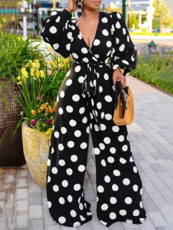 Plus Size Women Dot Print Jumpsuit -Plus Size Dresses Shop 844e2b5a69888427