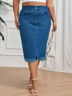 Plus Size Tassel Stretch Denim Skirt -Plus Size Dresses Shop 846d1e383a95d125