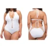 Women's Solid Color Halter Neck Lace-Up One Piece Plus Size Swimwear