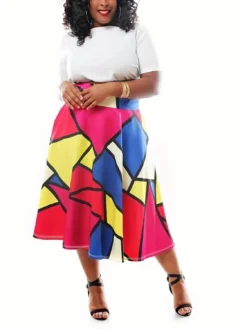 Printed Colorblock Plus Size Skirt -Plus Size Dresses Shop 849fa97b2e9a94dc