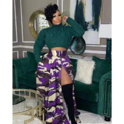 Plus Size Women Casual Camouflage Print Zip Slit Skirt -Plus Size Dresses Shop 84a2e0b495e1ac1d