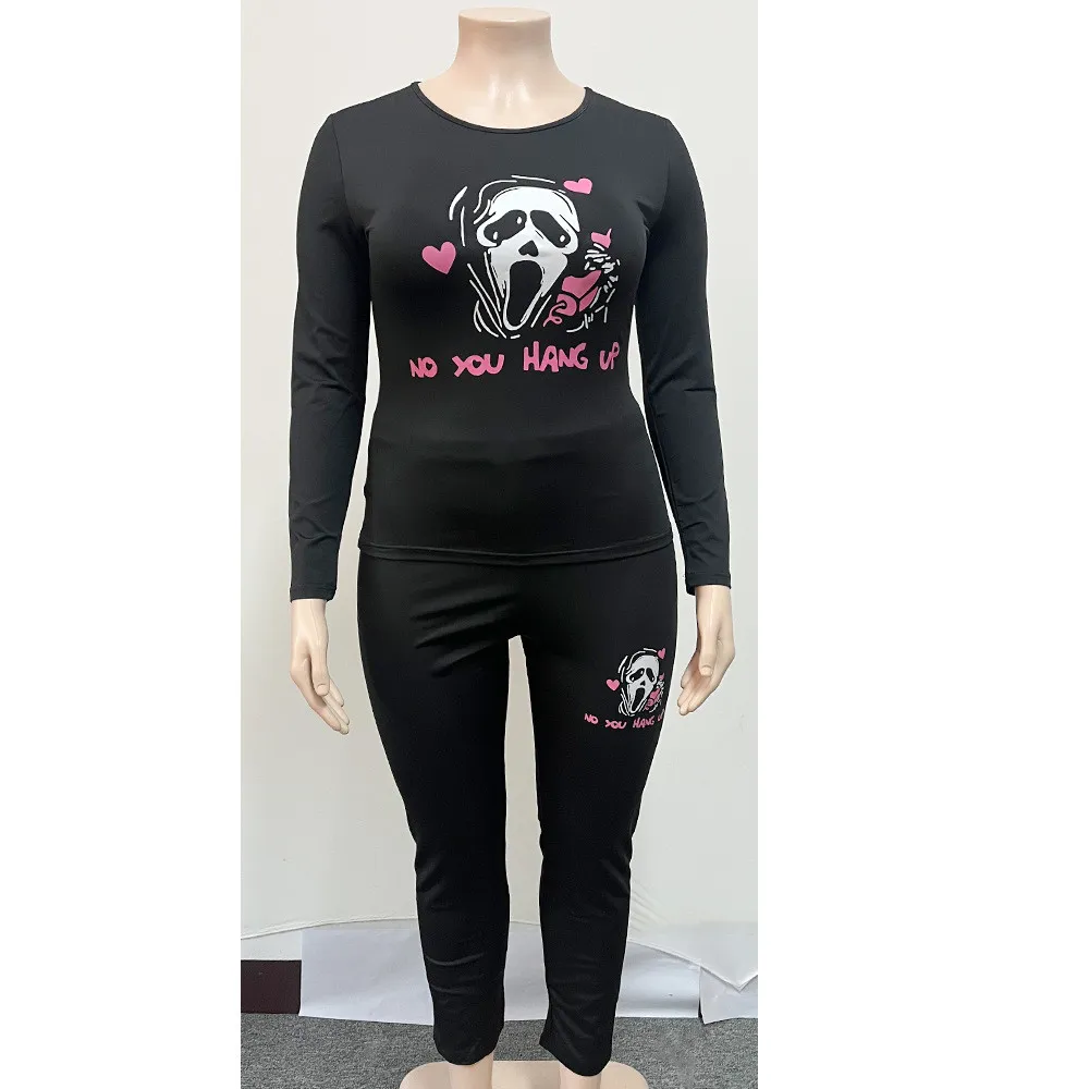 Plus Size Women Pink Skull Print Two-piece Set 4 Plus Size Women Pink Skull Print Two-piece Set - Image 2