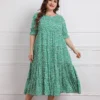 Plus Size Women Summer Short Sleeve Printed Loose Dress -Plus Size Dresses Shop 862bddb37e9eb784