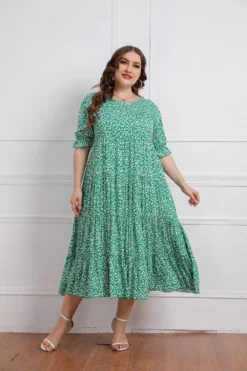 Plus Size Women Summer Short Sleeve Printed Loose Dress