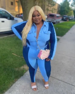 Plus Size Women Colorblock Top And Pant Casual Two-piece Set -Plus Size Dresses Shop 8687b50c3d698d32