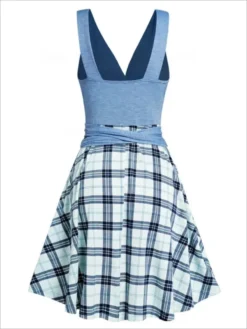 Plus Size Women Deep V Plaid Patchwork Loose Dress -Plus Size Dresses Shop 86ca4827ae55d449