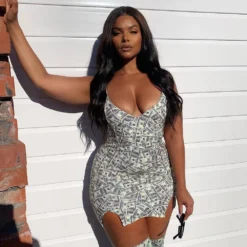 Summer Women Deep V Sexy Dollar Print Strap Sleeveless Bodycon Dress -Plus Size Dresses Shop 8744e4676379066e
