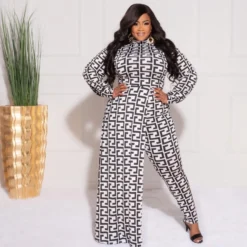 Plus Size Women's Long Autumn Print Fake Two-Piece Jumpsuit -Plus Size Dresses Shop 87696a93b5005a37