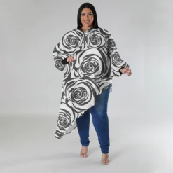 Plus Size Women Long Sleeve Round Neck Sexy Printed Chiffon Top -Plus Size Dresses Shop 87825c2239a142ba